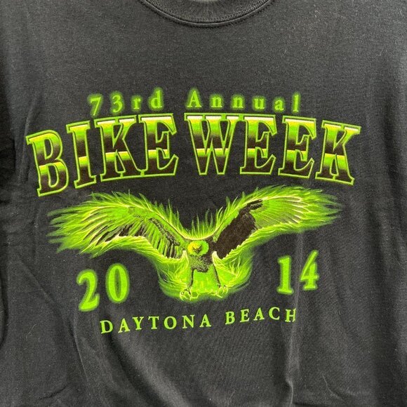 Bike Week Mens Tee Shirt Large Black Neon Green 2014 Daytona Beach Eagle - Picture 2 of 8